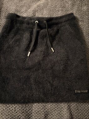 Jordan Black Fuzzy Mini Skirt with Drawstring Waist